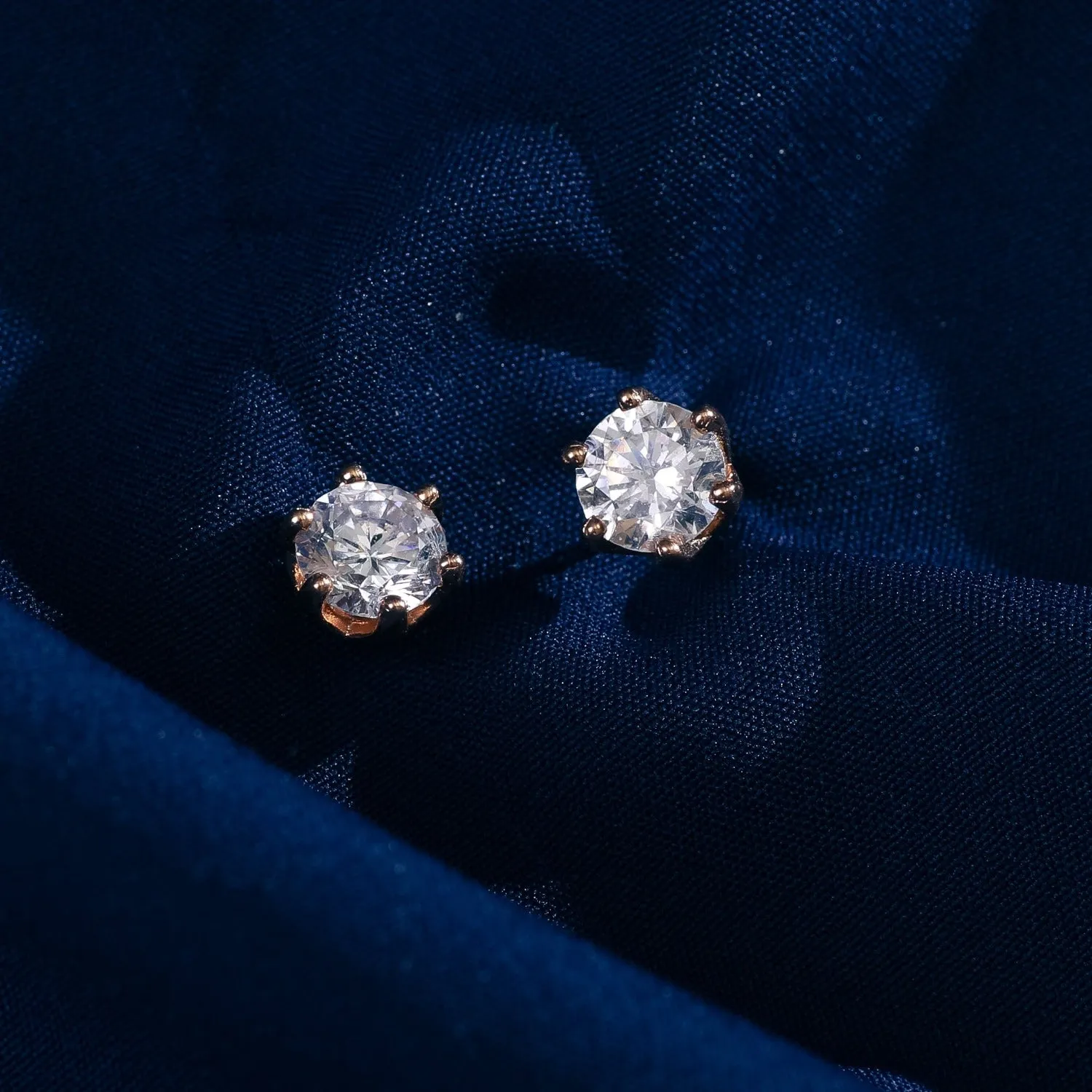 Classic Round CZ  Solitaire Silver Stud Earrings, Medium
