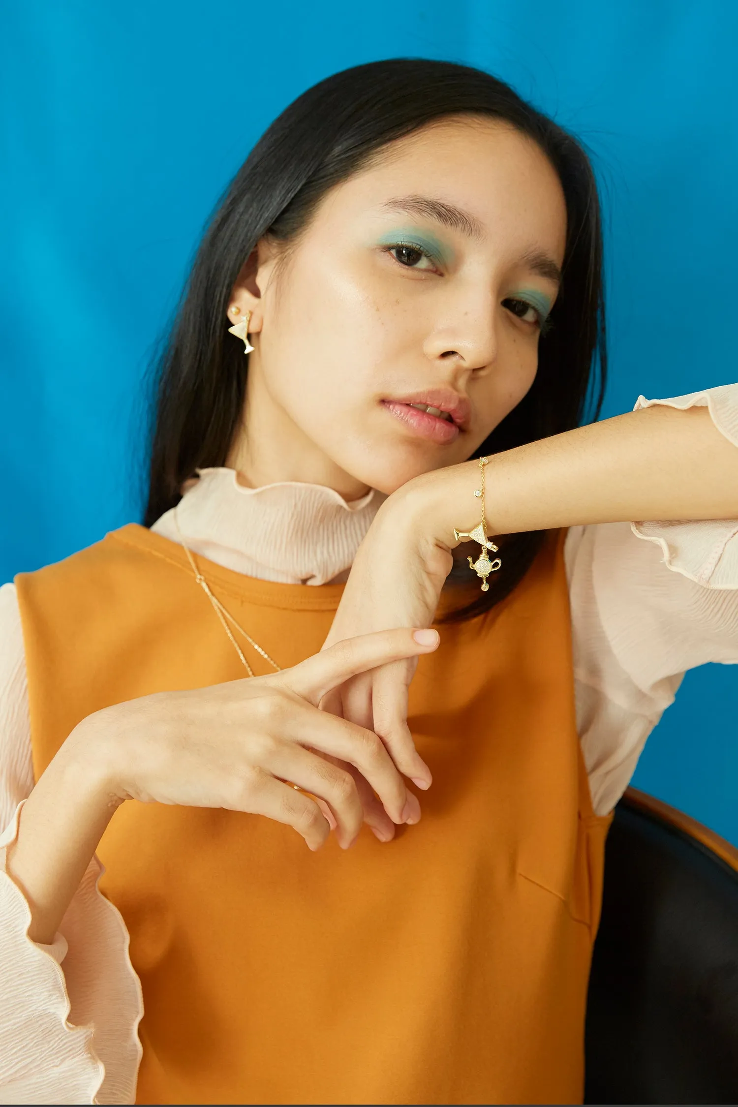 Cocktail & Teapot Bracelet - Gold with White CZ