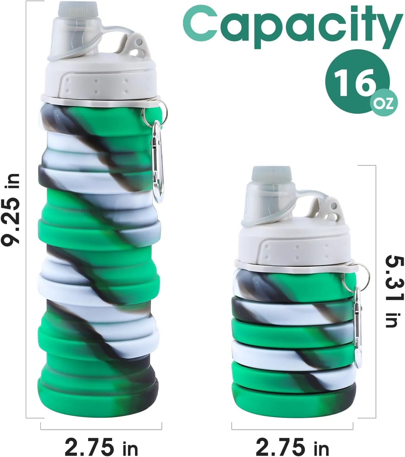 Collapsible Water Bottle for Adults, Boys, Students, Kids, Reusable Silicone Foldable Water Bottles for Travel Camping Hiking, Portable Sports Water Bottle,Green
