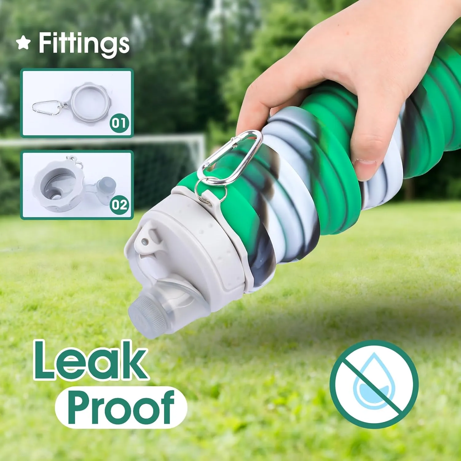 Collapsible Water Bottle for Adults, Boys, Students, Kids, Reusable Silicone Foldable Water Bottles for Travel Camping Hiking, Portable Sports Water Bottle,Green