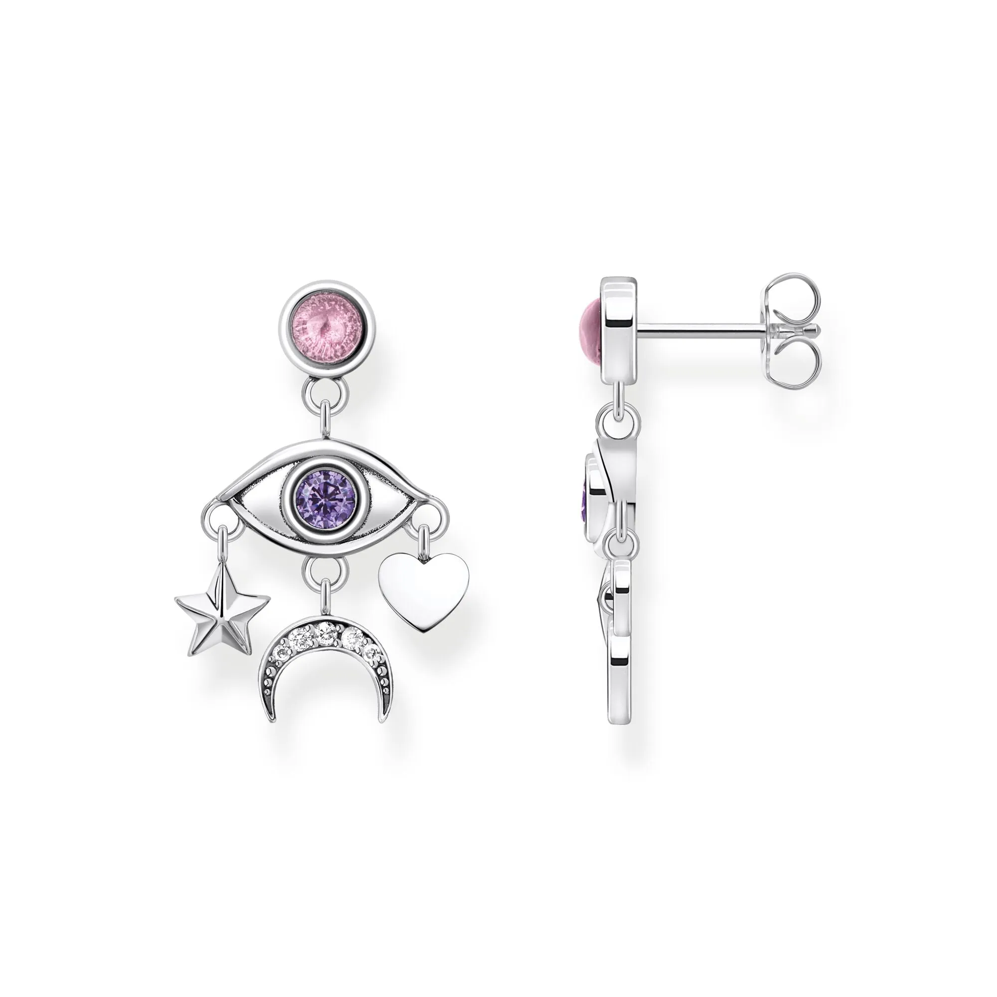 Cosmic Silver Earrings with a stylised eye