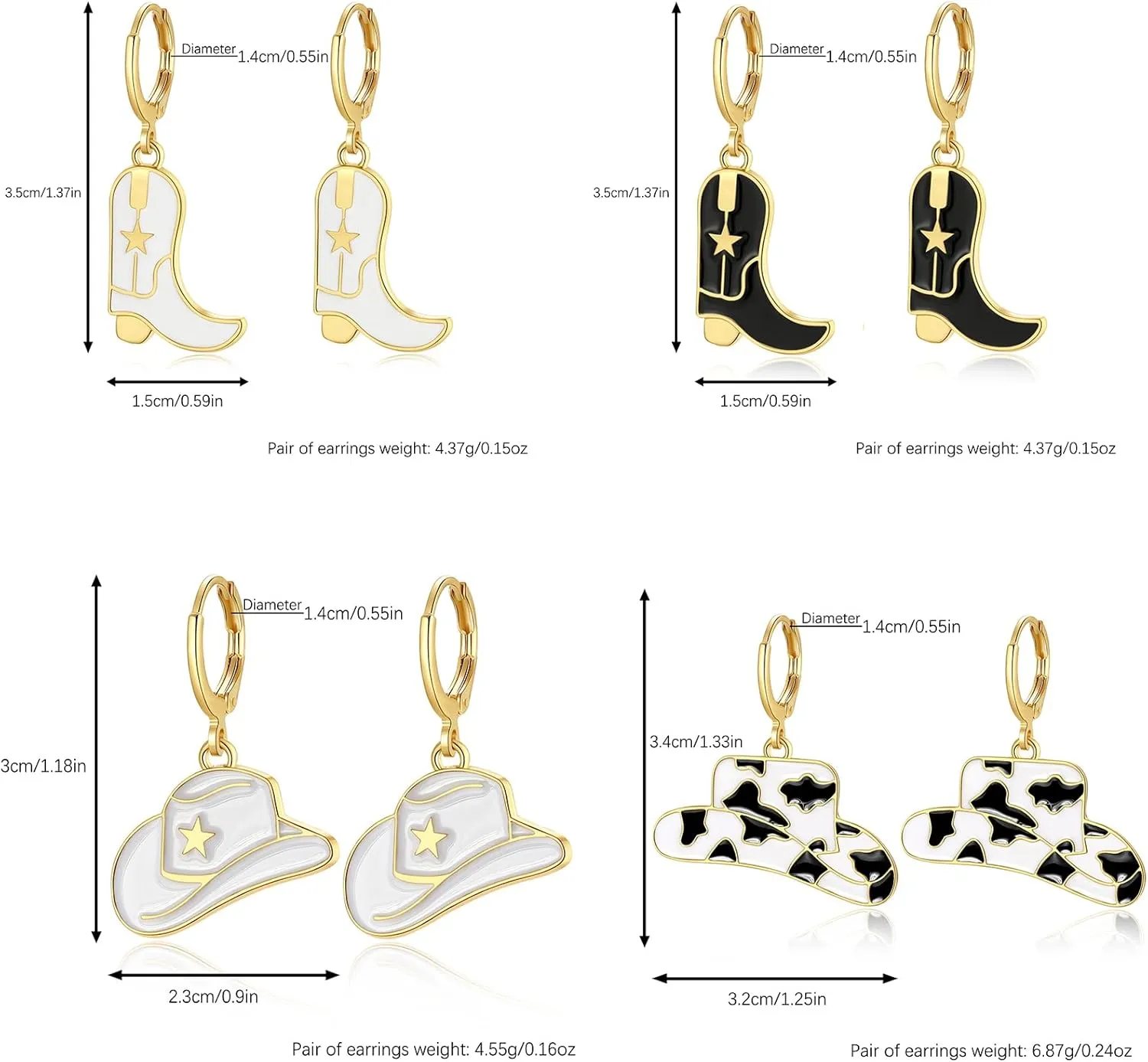 Cowgirl Earrings,9 Pairs Cowboy Boot Earrings,Western Cowgirl Boot Hat Dangle Earrings Gift