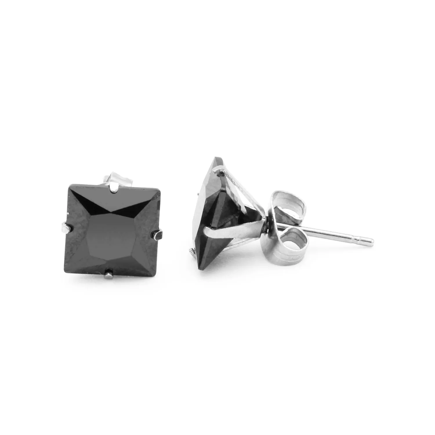 Cubic Zirconia Square Stud Earrings Stainless Steel Black Ear Piercing Jewelry Men Women
