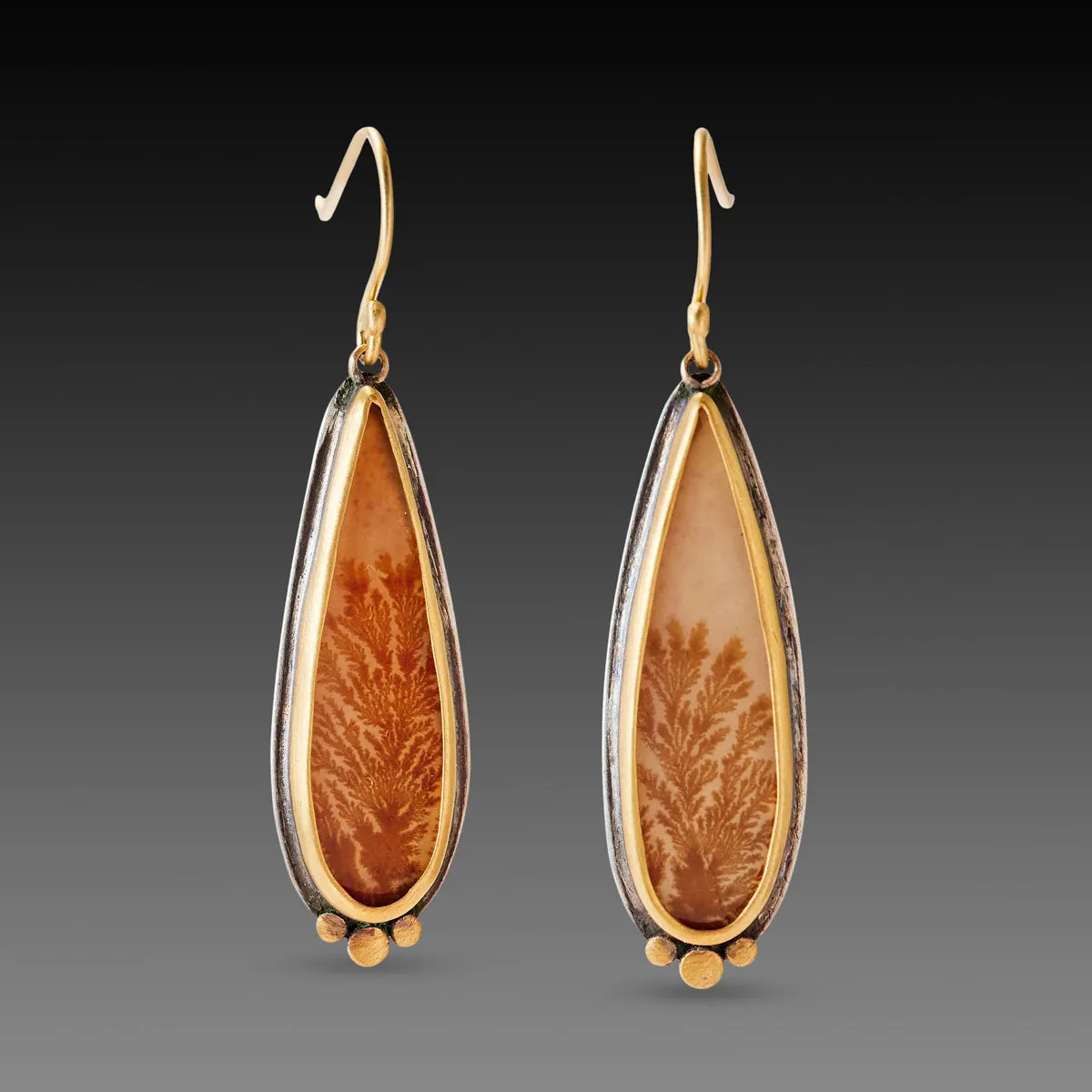 Dendritic Agate Earrings with Gold Trios