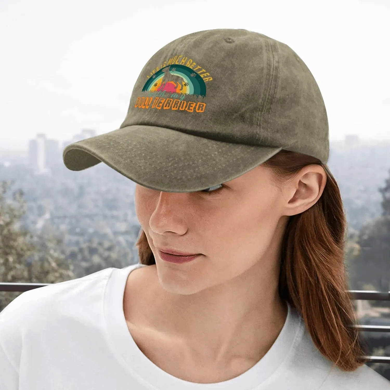 devor Cap Life is Much Better with My Bull Terrier Baseball Cap for Men Funny Denim Baseball Cap Adjustable