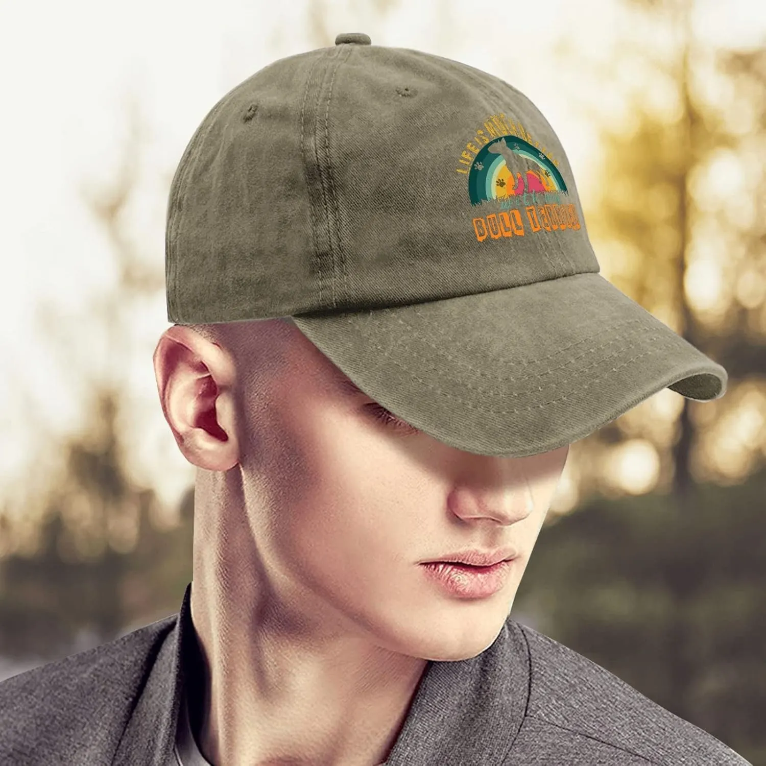 devor Cap Life is Much Better with My Bull Terrier Baseball Cap for Men Funny Denim Baseball Cap Adjustable