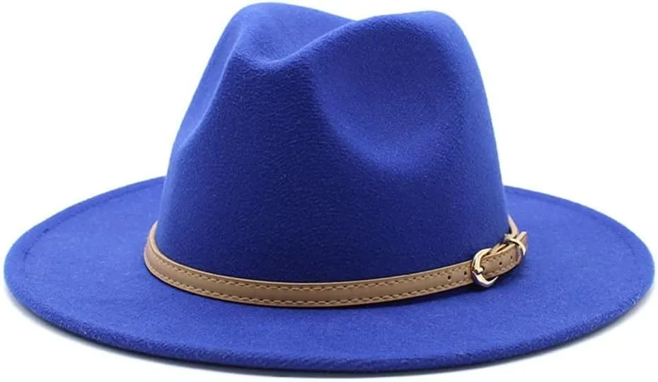 DHAEY Autumn and Winter British Style Jazz Woolen Hat, Big Brimmed Hat Classic Hat Fashion Woolen Hat Men and Women's Felt Hat Luopan Caps & Hats (Color : Royal Blue, Size : L)