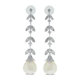 Diamond & Pearl Vines Earrings (35.29 ct Pearls & Diamonds) in White Gold