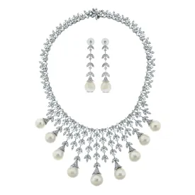 Diamond & Pearl Vines Suite (191.35 ct Pearls & Diamonds) in White Gold