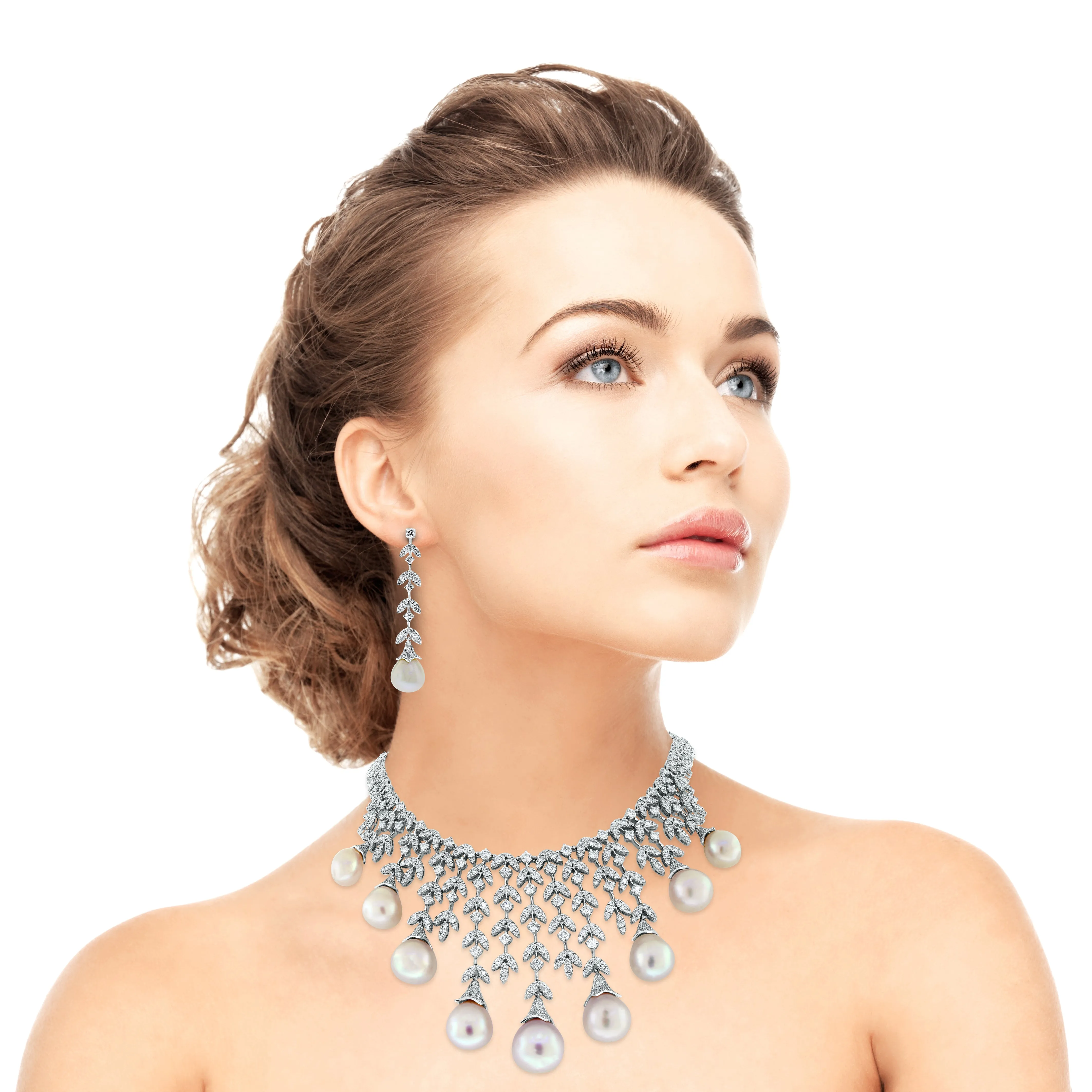 Diamond & Pearl Vines Suite (191.35 ct Pearls & Diamonds) in White Gold