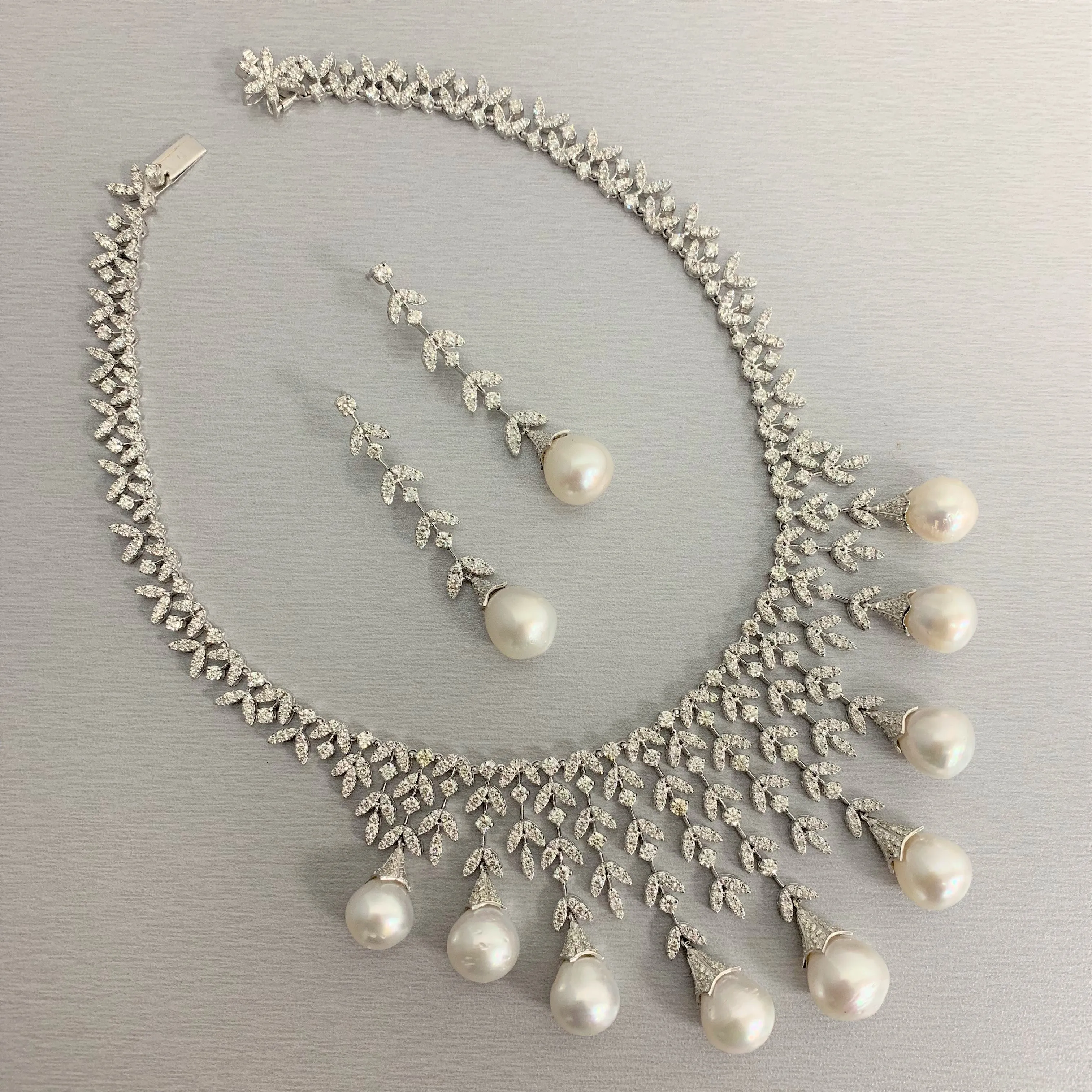 Diamond & Pearl Vines Suite (191.35 ct Pearls & Diamonds) in White Gold