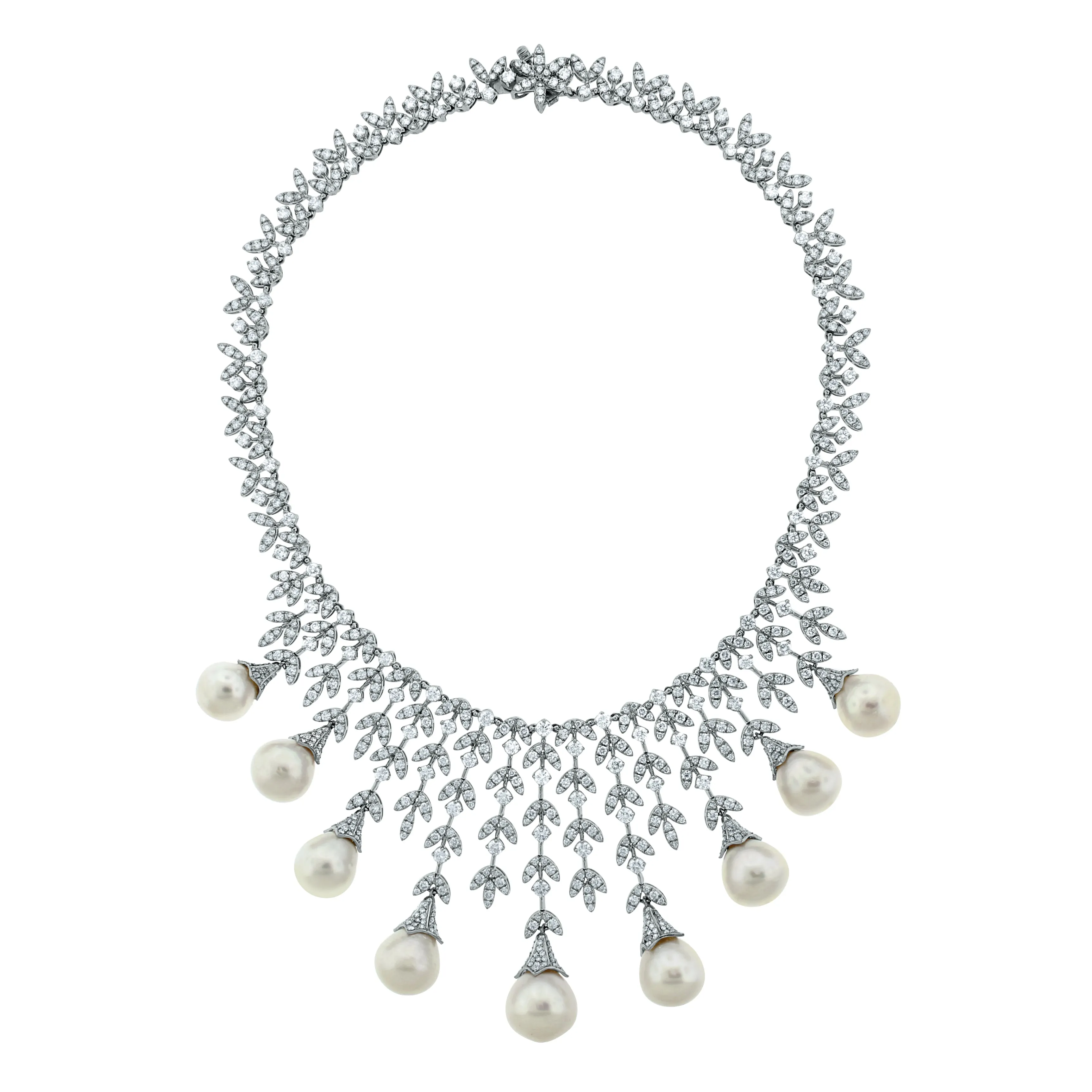 Diamond & Pearl Vines Suite (191.35 ct Pearls & Diamonds) in White Gold