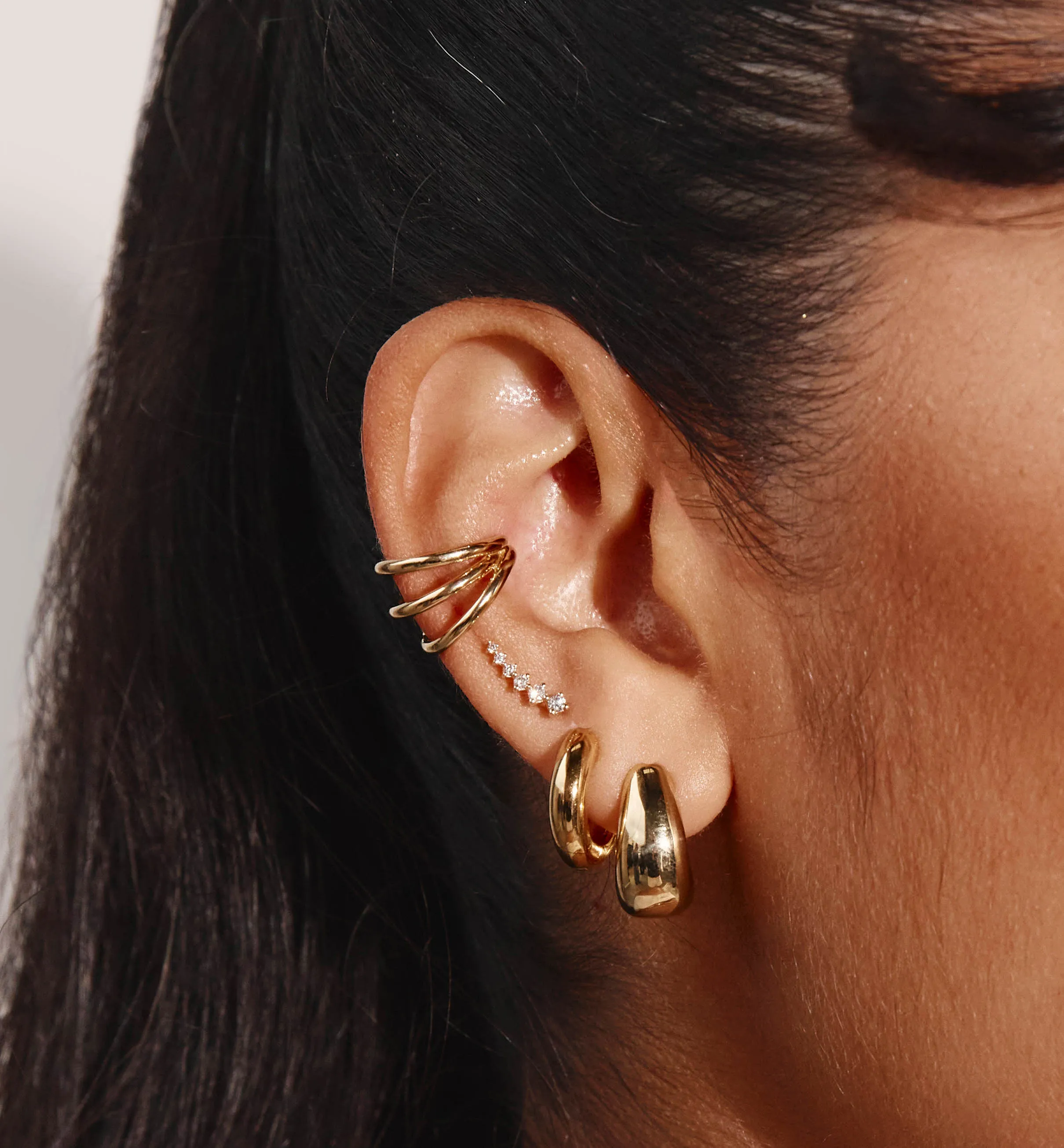Diamond Climber Stud Earrings in 10k Gold