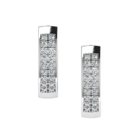 Diamond Huggie Hoop Earrings Two-Row 14k White Gold