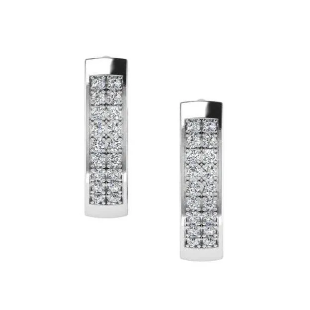 Diamond Huggie Hoop Earrings Two-Row 14k White Gold