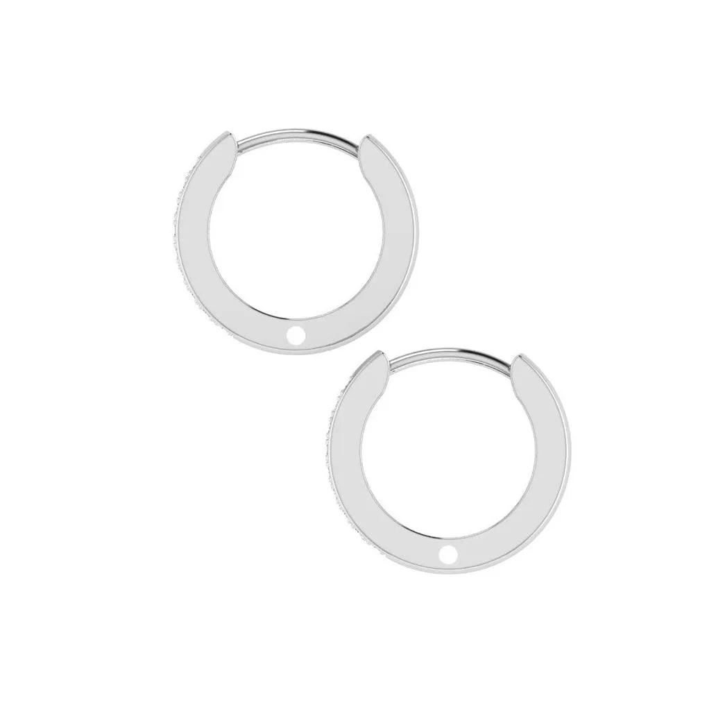 Diamond Huggie Hoop Earrings Two-Row 14k White Gold
