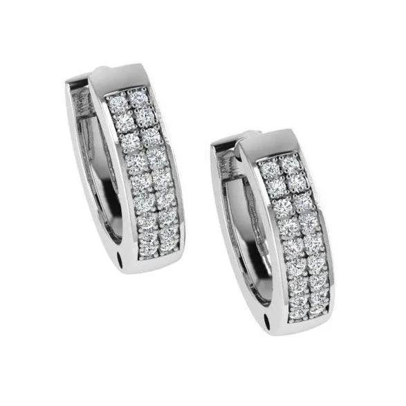 Diamond Huggie Hoop Earrings Two-Row 14k White Gold