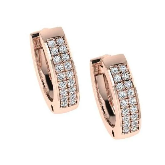 Diamond Huggie Hoop Earrings Two-Row 14k White Gold