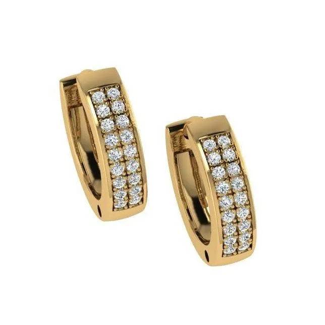 Diamond Huggie Hoop Earrings Two-Row 14k White Gold