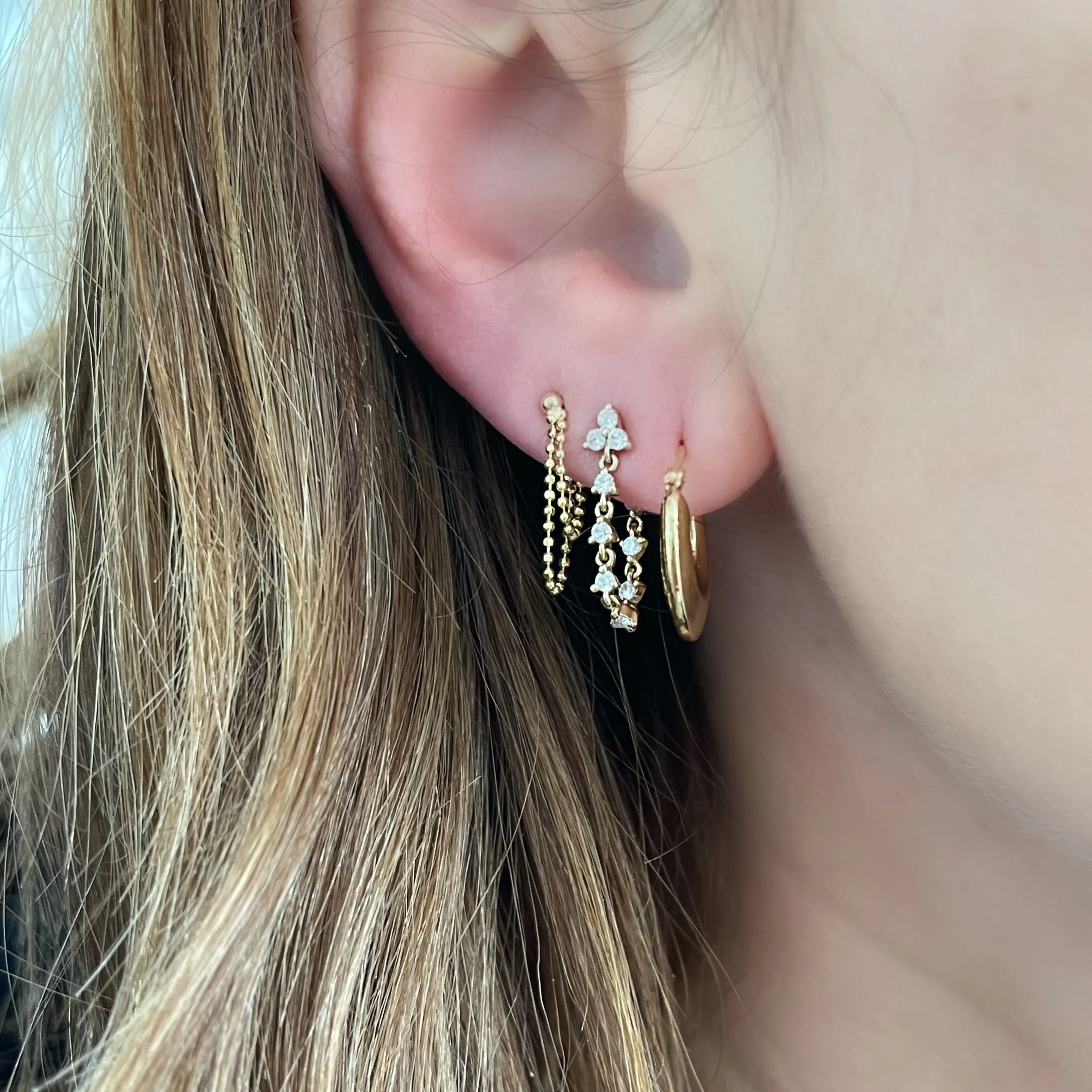 Diamond Trio Wrap Chain Stud Earrings