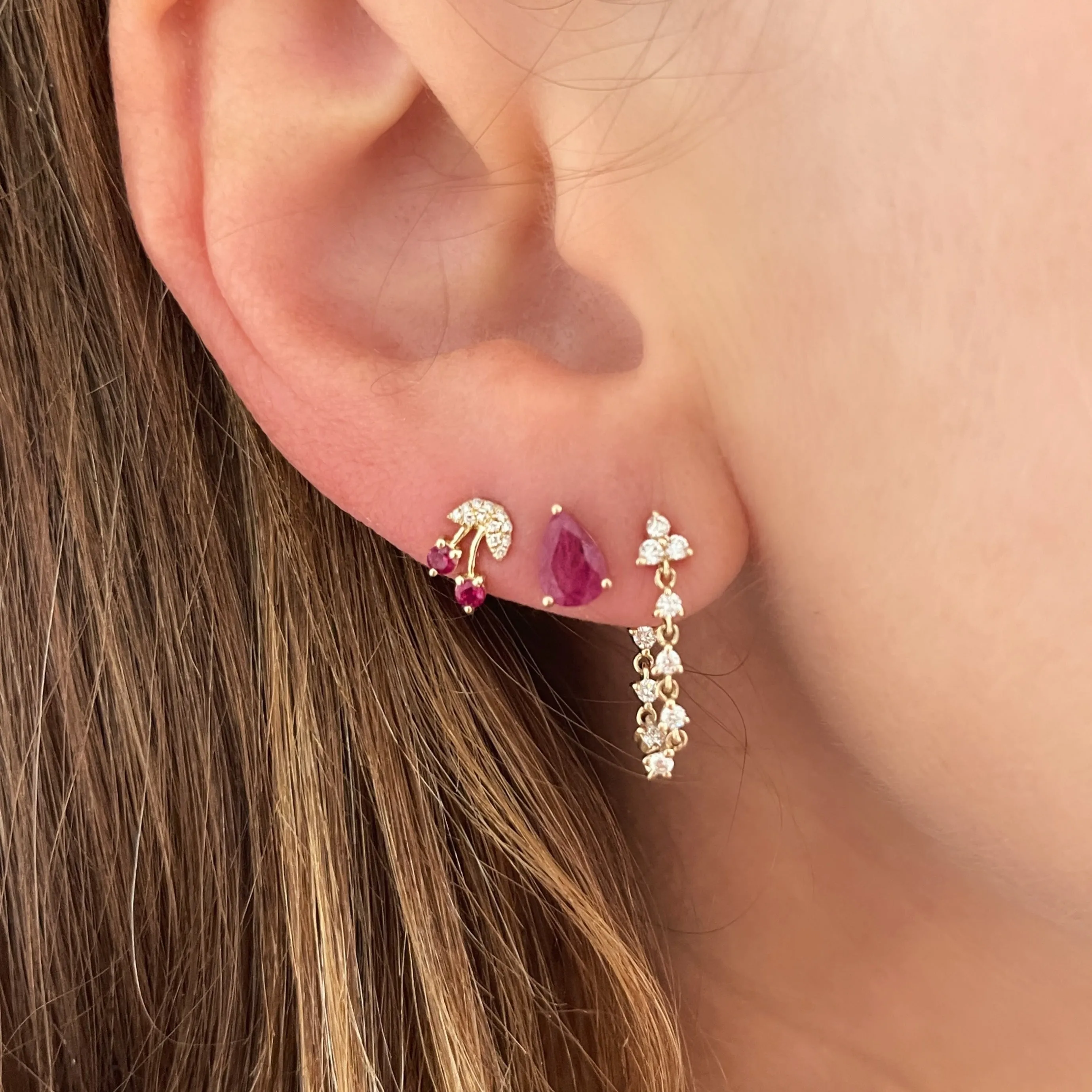 Diamond Trio Wrap Chain Stud Earrings