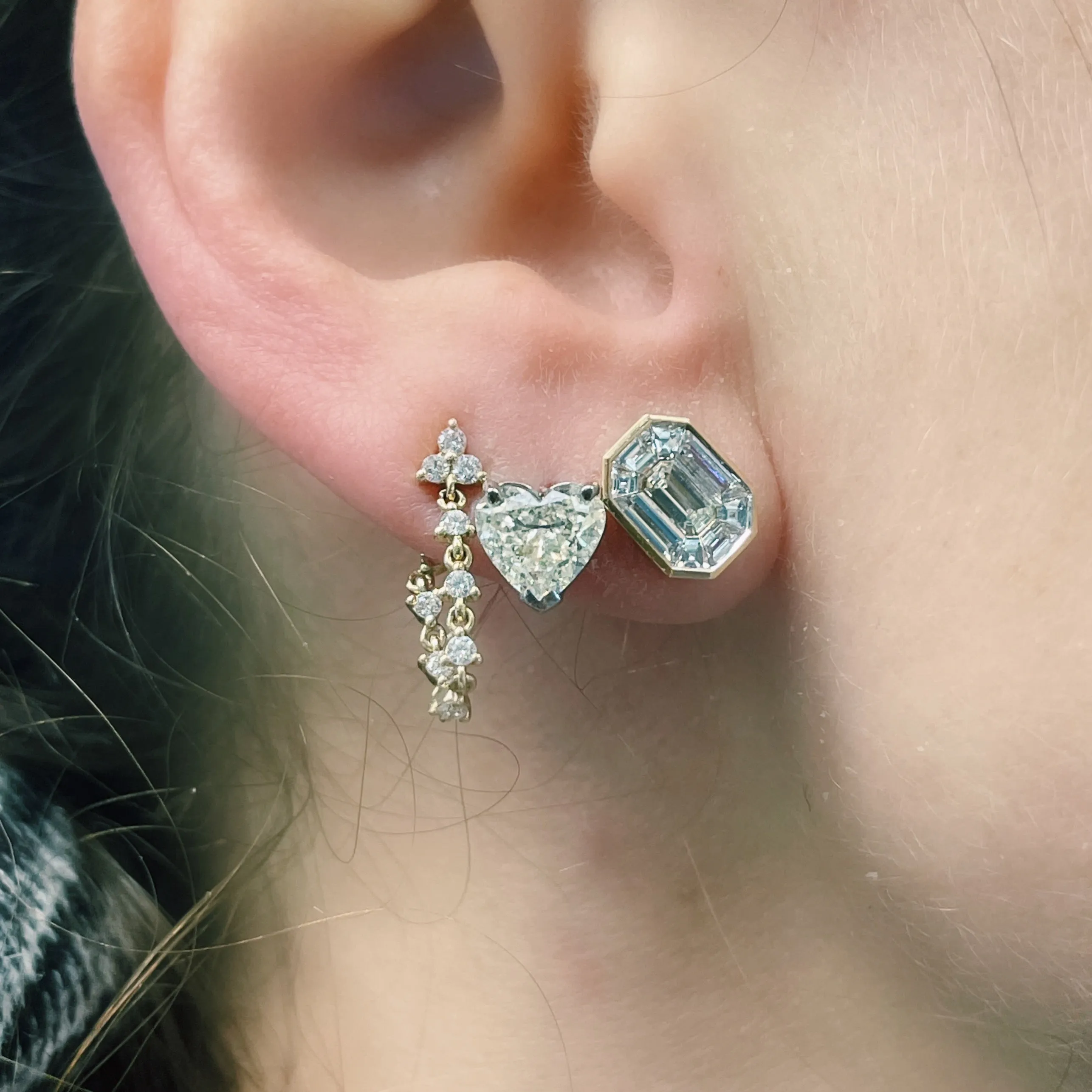 Diamond Trio Wrap Chain Stud Earrings