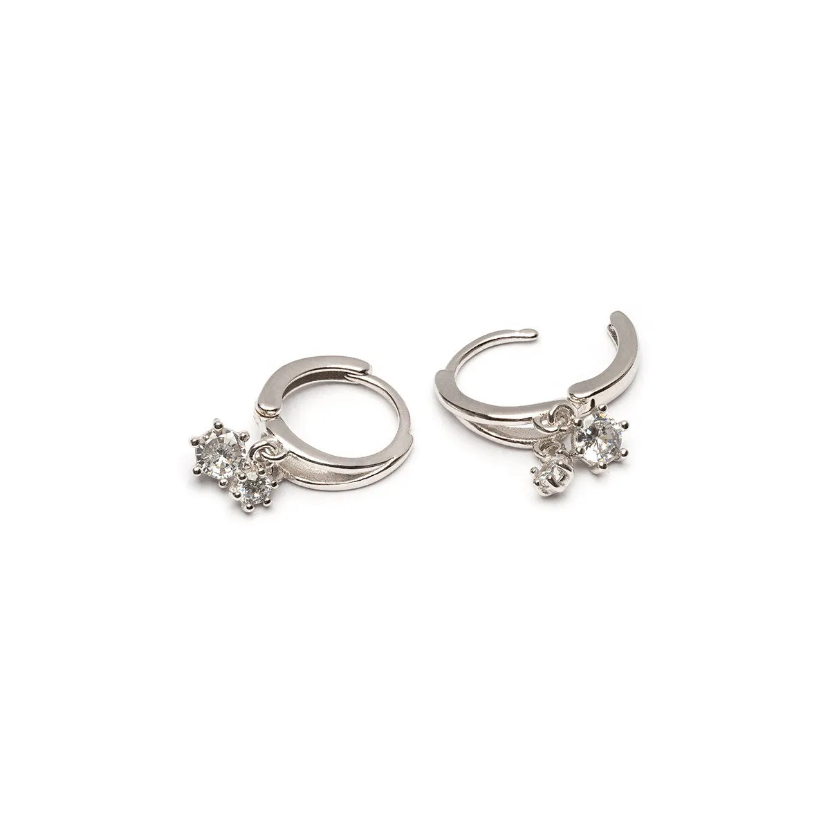 Double Crystal Drop Silver Huggie Hoops