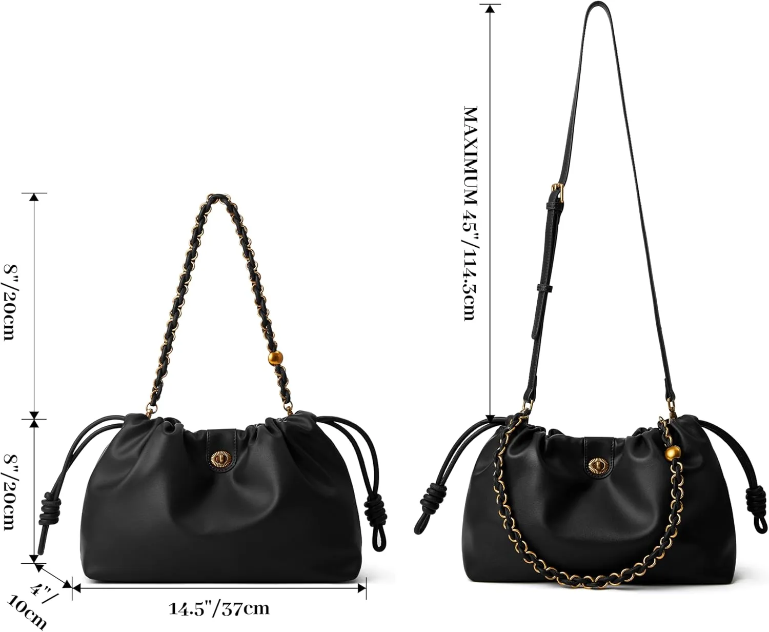 Drawstring Hobo Purse for Women Trendy Bucket Shoulder Bag With Top Chain Handle And Long Crossbody Strap