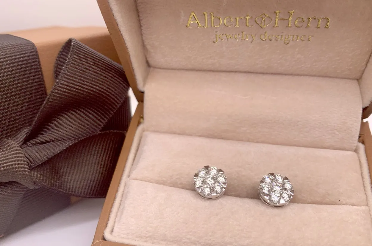 Earrings 1.38 cts Diamonds Round Cluster 18kt Gold