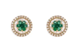 Earrings 18kt Gold Center Emeralds & Diamonds Pizza