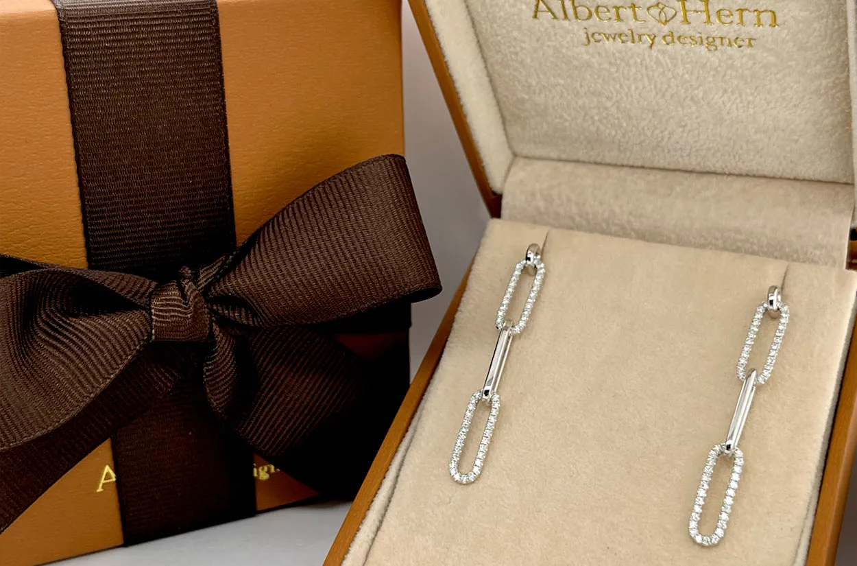 Earrings 18kt White Gold Paper Clip & Diamonds Drops
