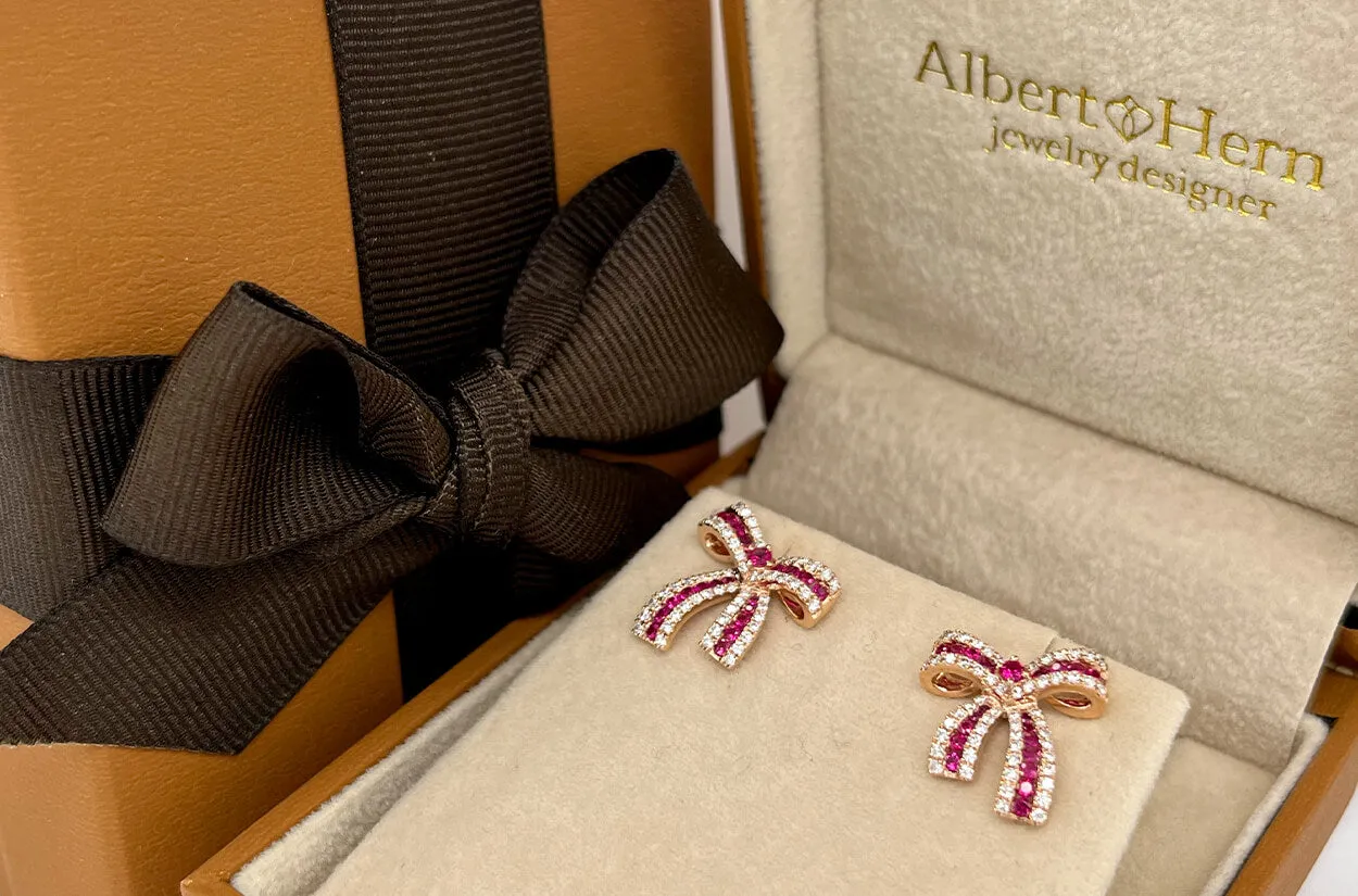 Earrings Ribbons 18kt Gold Rubies & Diamonds