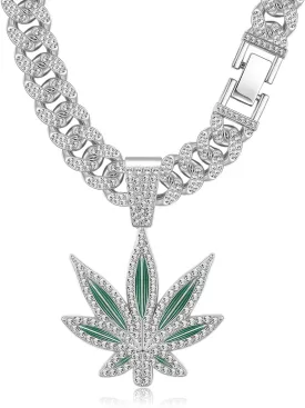 EDINGM Miami Cuban Link Chain for Men ?C Iced Out Bling Hip Hop Jewelry with Maple Leaf Pendant & Diamond Cut Design