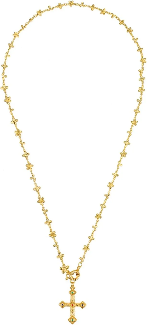 Elegant Gold-tone Cross Necklace with Detailed Filigree Design - Lightweight Religious Jewelry with a Classic Touch - adjustable 66cm Chain