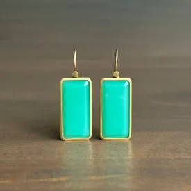 Emerald Cut Chrysoprase Drop Earrings