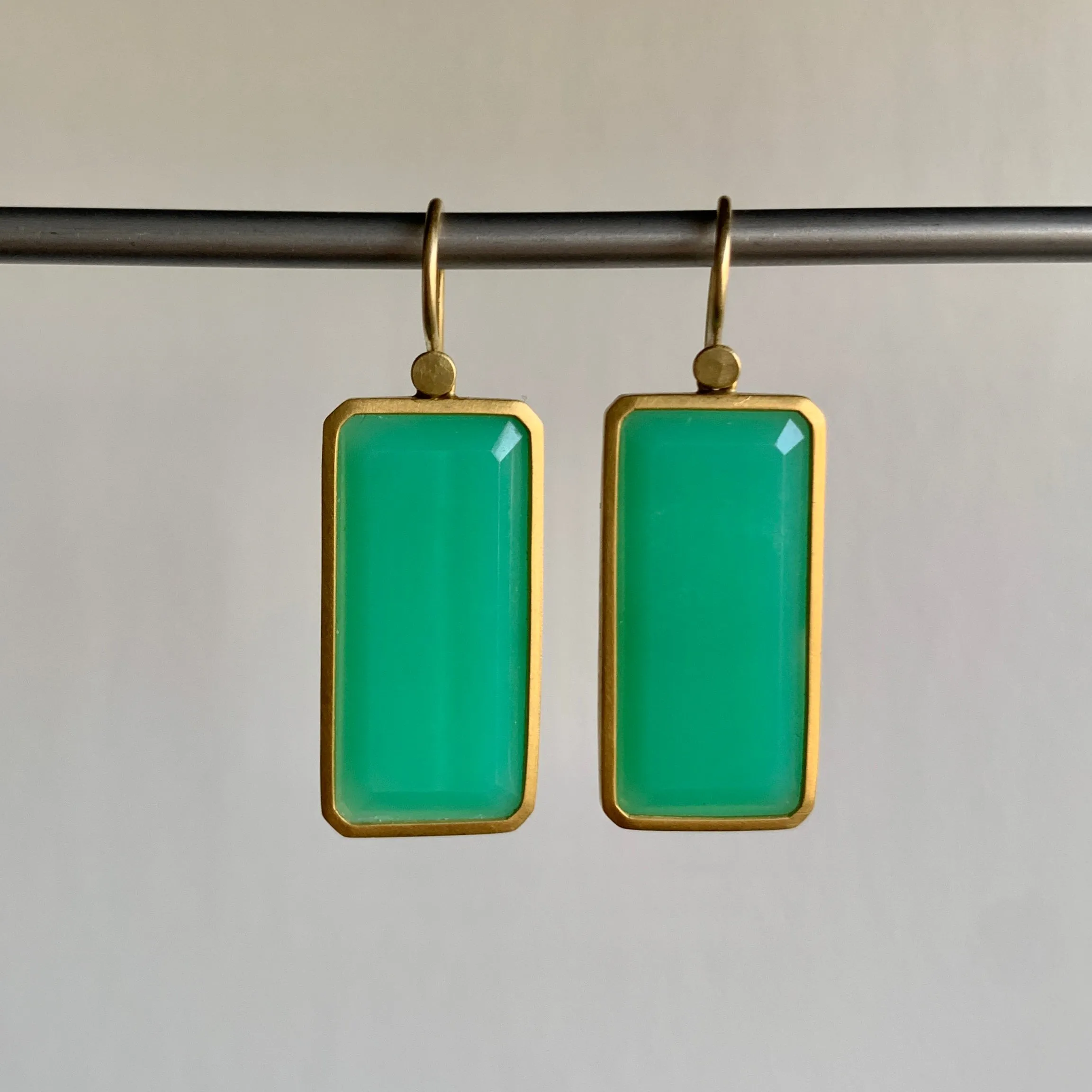 Emerald Cut Chrysoprase Drop Earrings