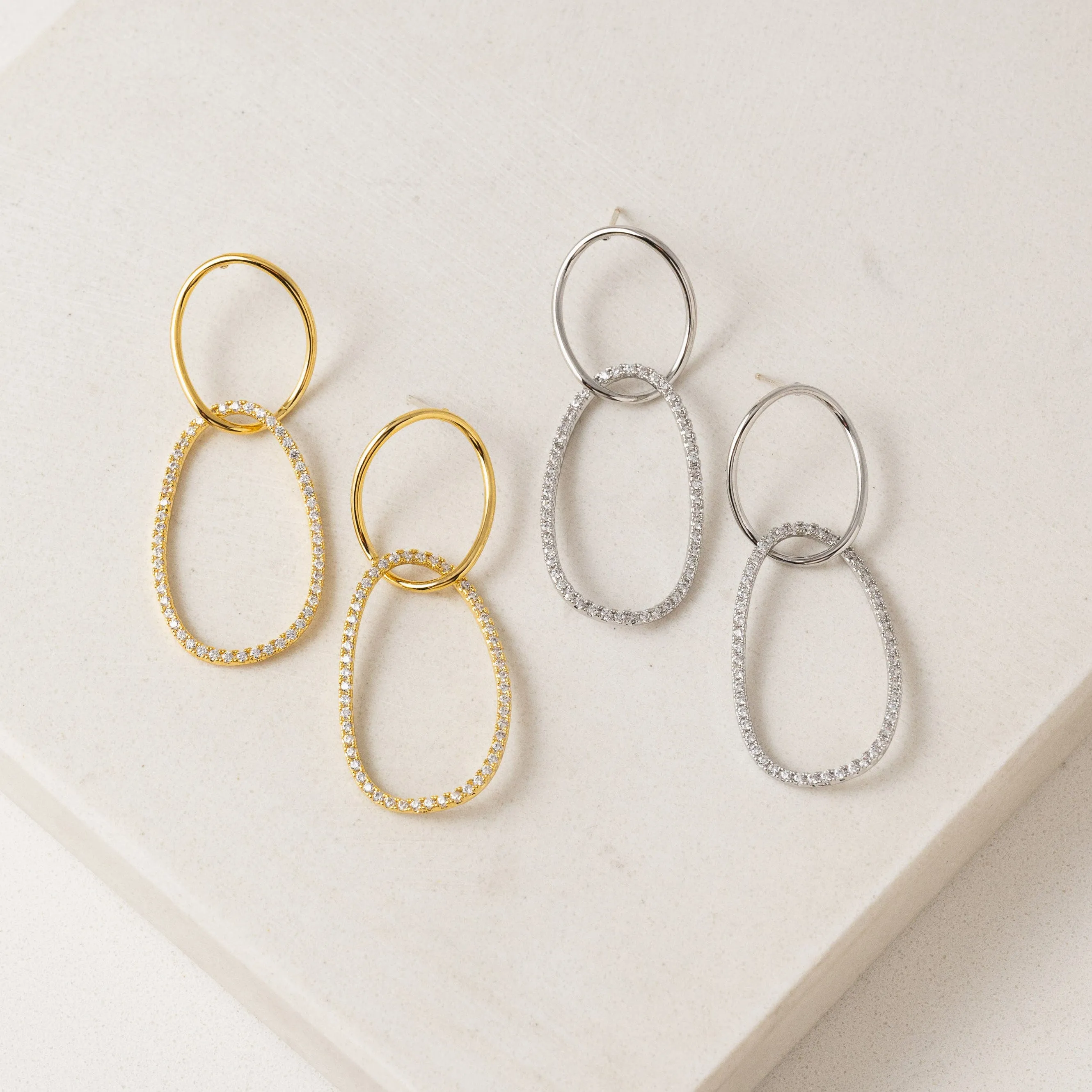 Encore Pave Large Linked Hoop Earrings Gold