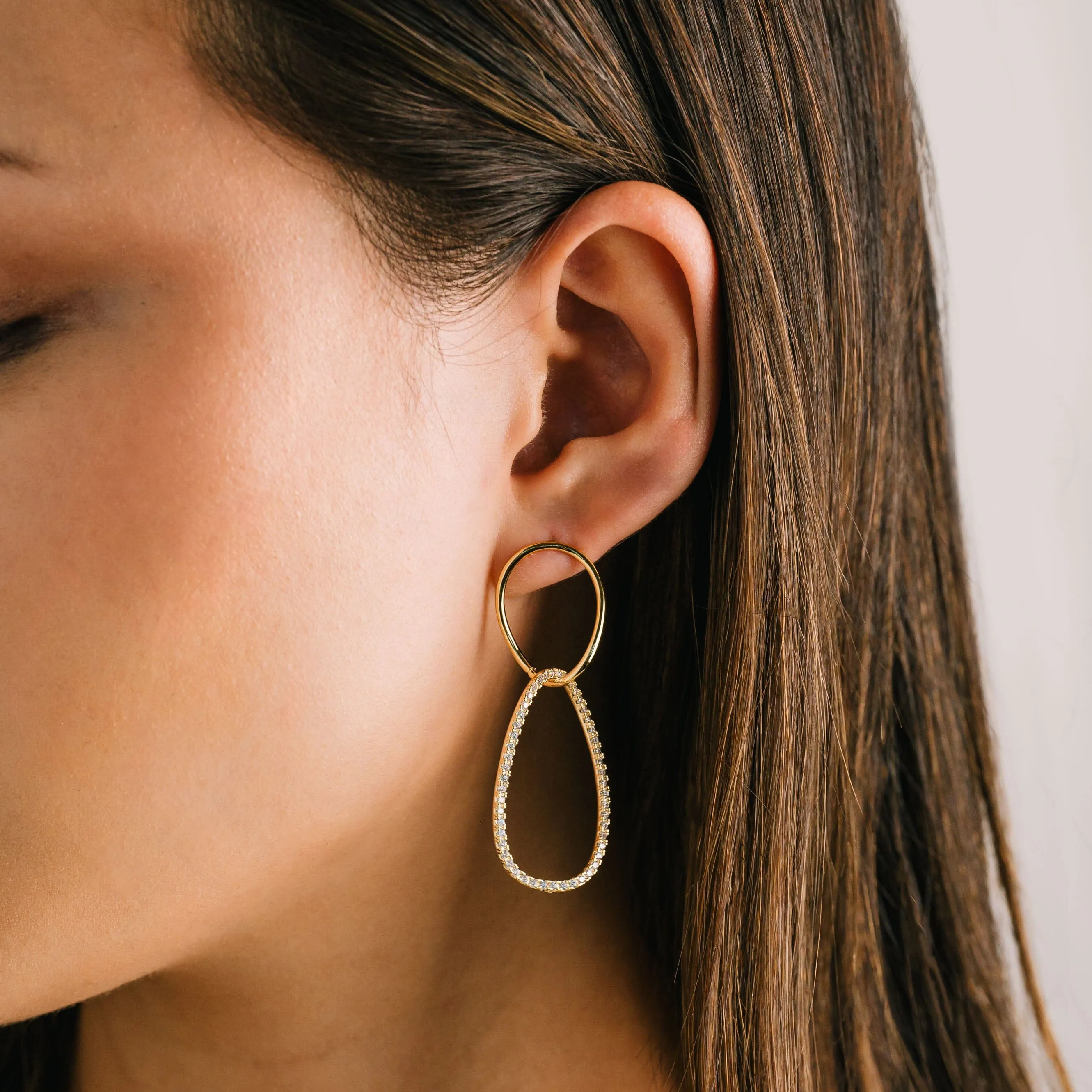 Encore Pave Large Linked Hoop Earrings Gold