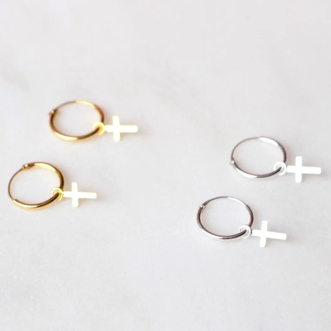 Faith Cross Hoop Earrings