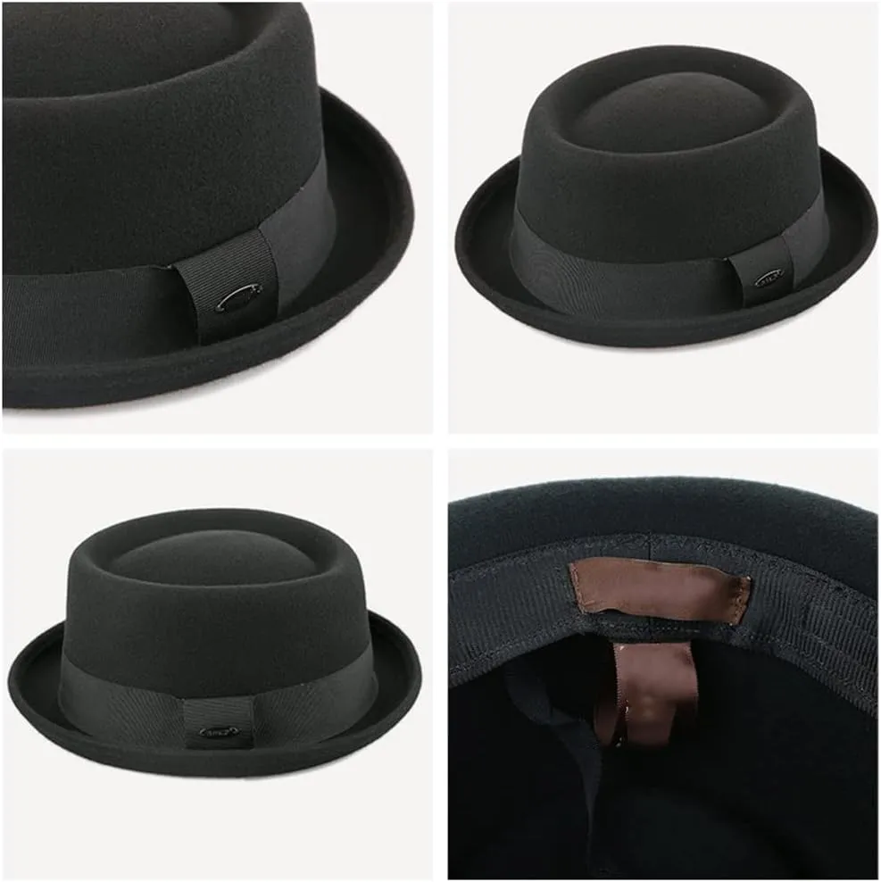 Fedora Hat for Men Women,100% Wool Felt Pork Pie Hat Classic Winter Autumn Jazz Cap