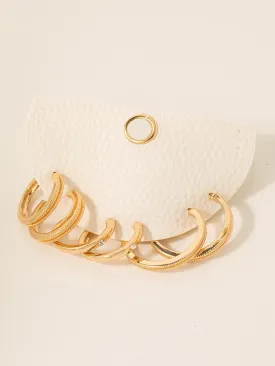 Flat Metallic Textured Hoop Earrings Set