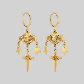 FLORENTINA. Cherub & Stars Drop Earrings - Gold