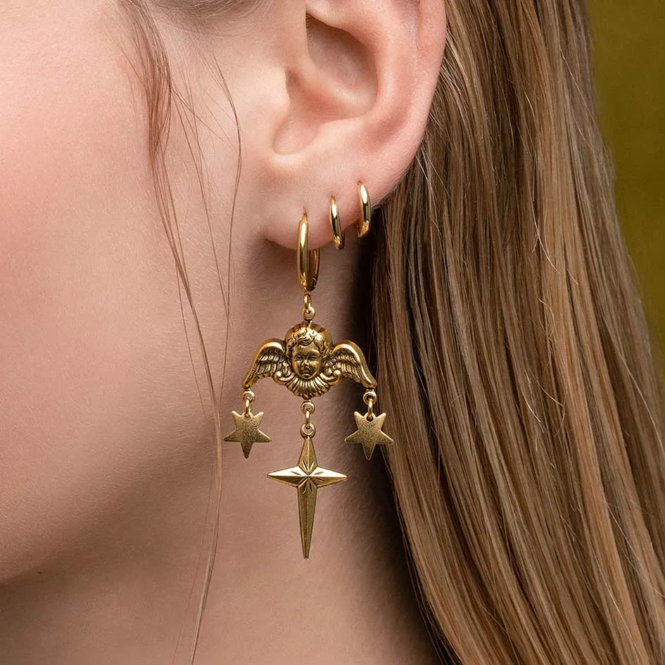 FLORENTINA. Cherub & Stars Drop Earrings - Gold