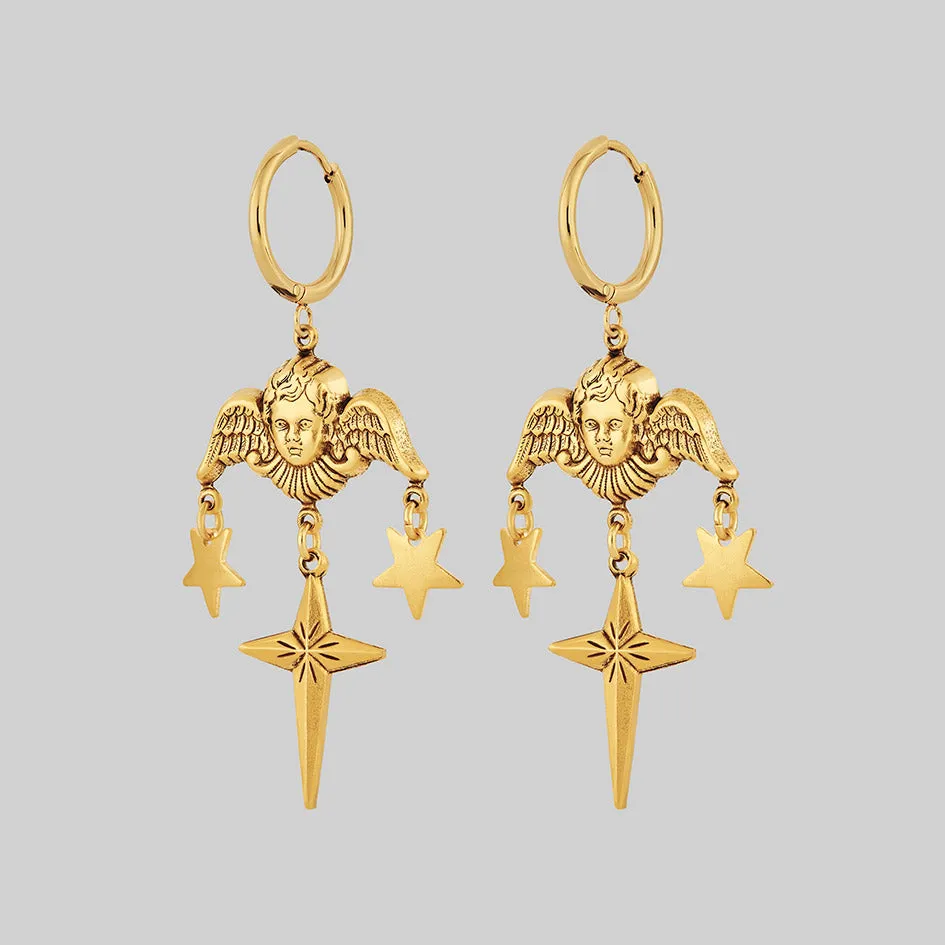 FLORENTINA. Cherub & Stars Drop Earrings - Gold