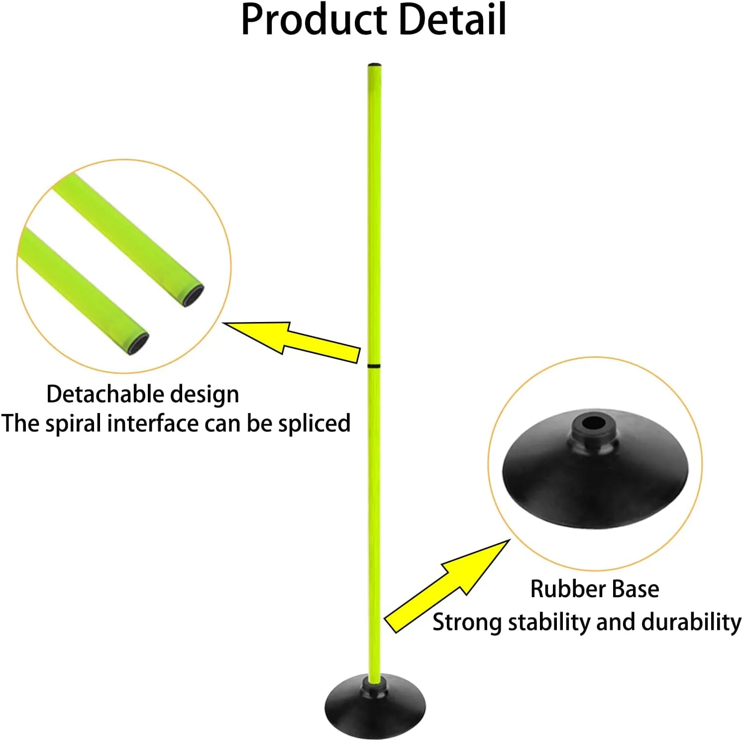 Fluorescent Green Soccer Agility Poles Set Detachable Sports Trainning Speed Pole Slalom Poles with Rubber Base Sport Traning Equipment