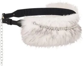 Fur Leather Belt Women Punk Belt Wide Beads Chain Belts for Dresses and Pants