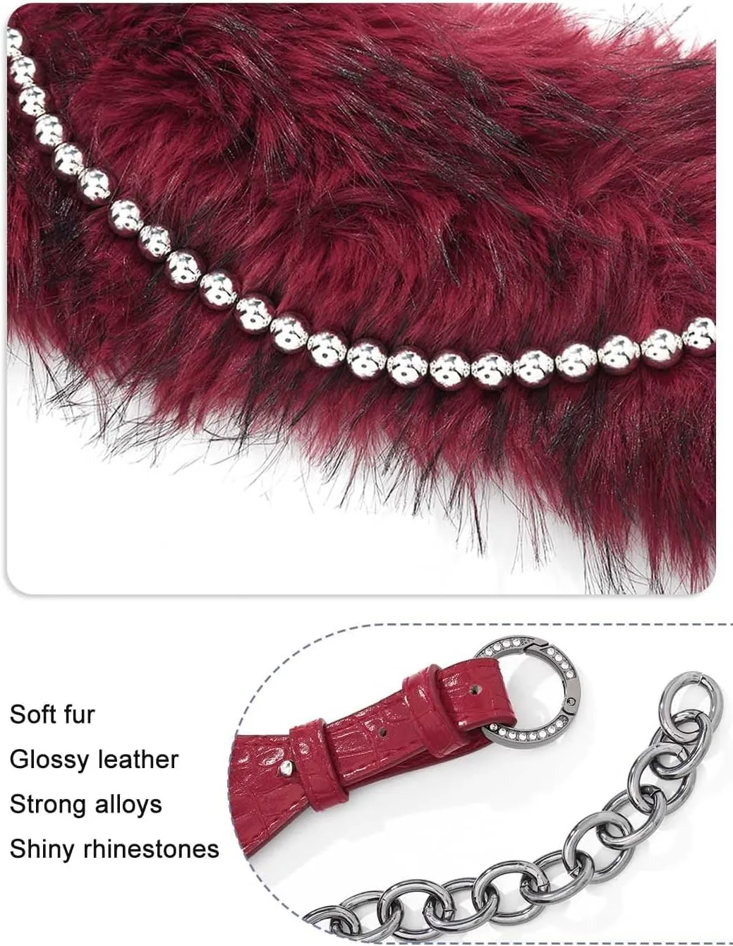 Fur Leather Belt Women Punk Belt Wide Beads Chain Belts for Dresses and Pants
