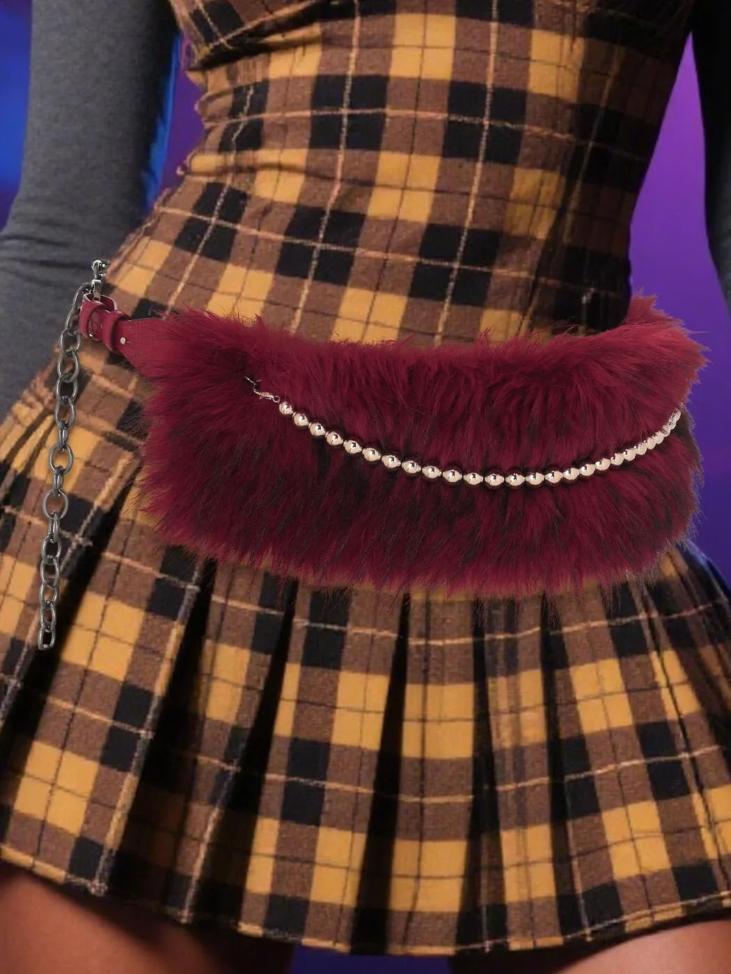 Fur Leather Belt Women Punk Belt Wide Beads Chain Belts for Dresses and Pants