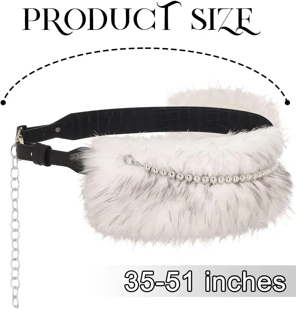 Fur Leather Belt Women Punk Belt Wide Beads Chain Belts for Dresses and Pants