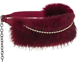 Fur Leather Belt Women Punk Belt Wide Beads Chain Belts for Dresses and Pants
